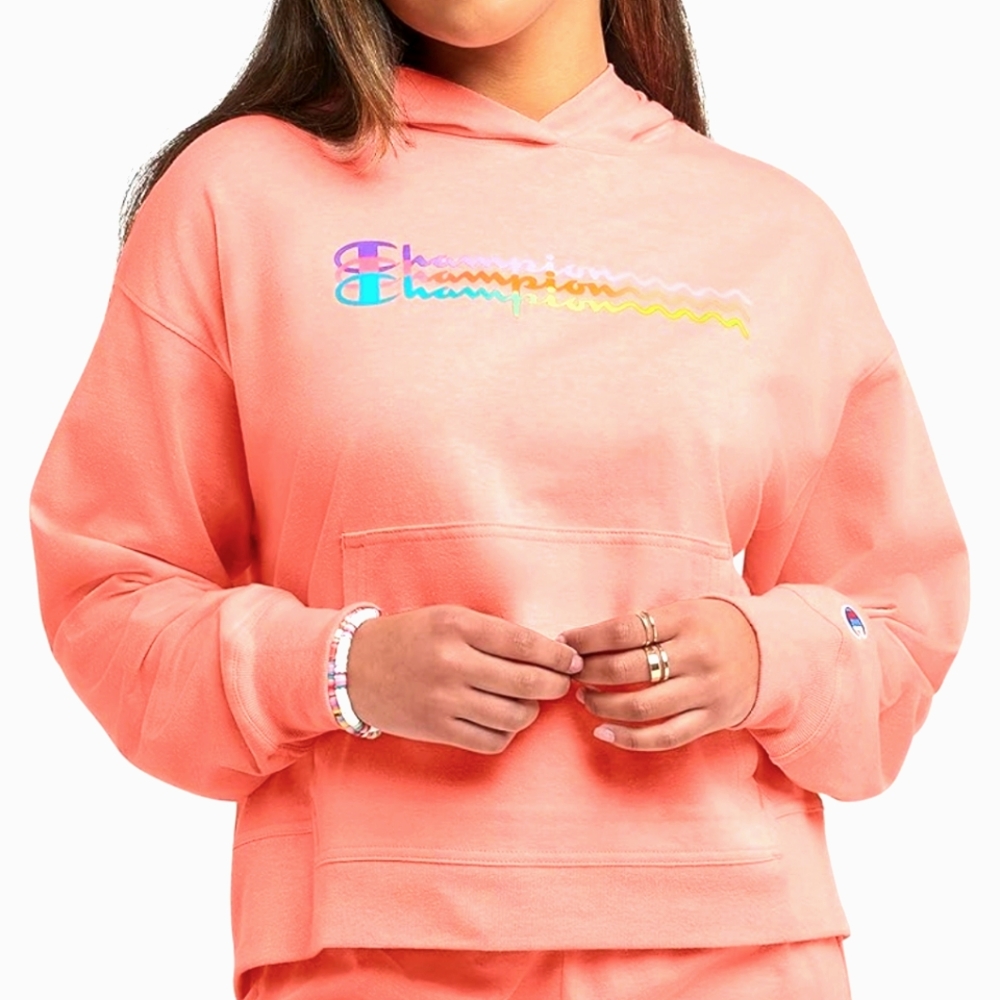 Champion Tangerine Creamsicle Hoodie  with Rainbow gradient logo